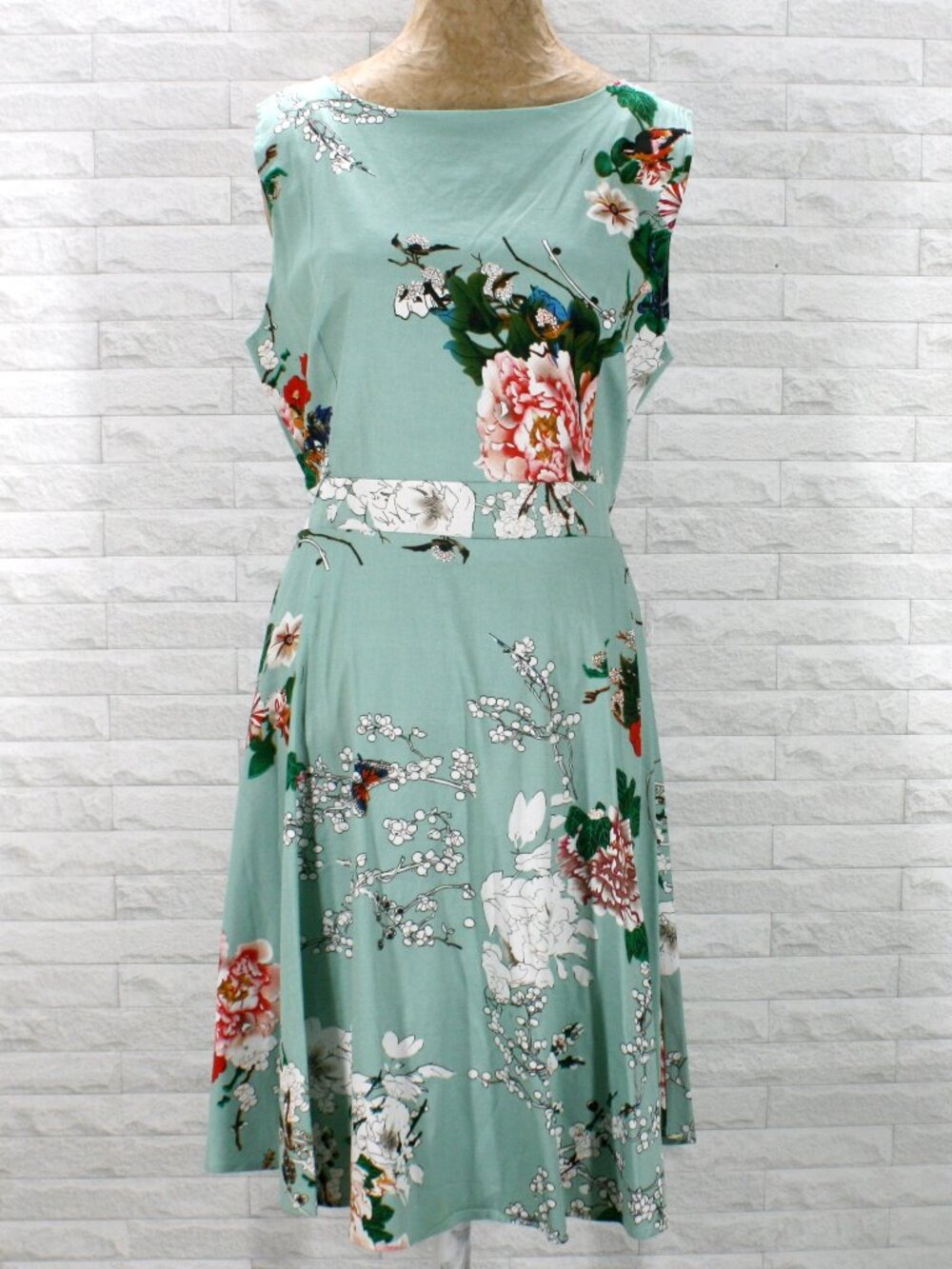 IHOT Dress Sleeveless Floral Retro Fit & Flare Summer Resort Green Plus Size 2X